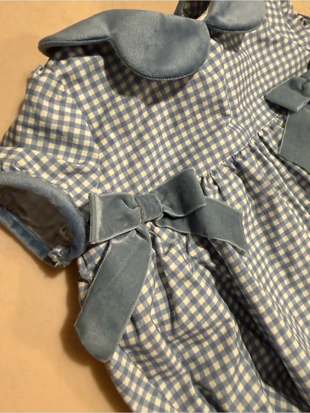 NEW!!  Edgehill Collection Blue and White Gingham Baby Romper with Velvet Collar